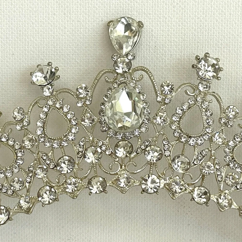 Wedding Tiara Quinceañera Crown Rhinestones Silver Princess Queens